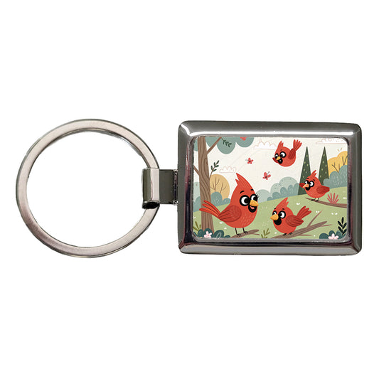 Kawaii Red Cardinals Birds Rectangle Metal Keychain