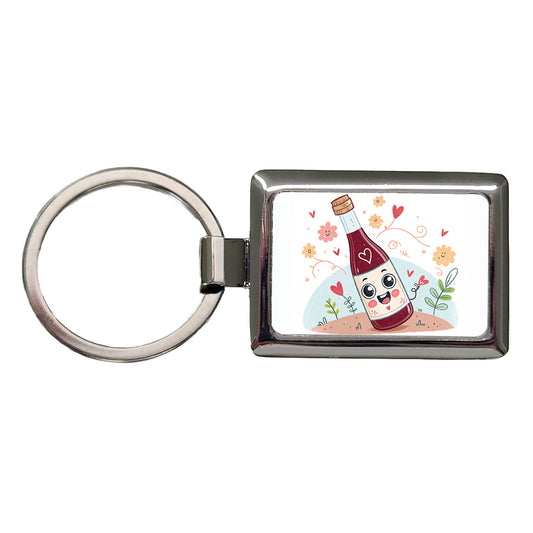 Kawaii Red Wine Alcohol Rectangle Metal Keychain