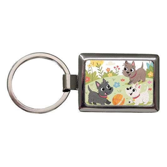 Kawaii Scottish Terriers Dogs Rectangle Metal Keychain