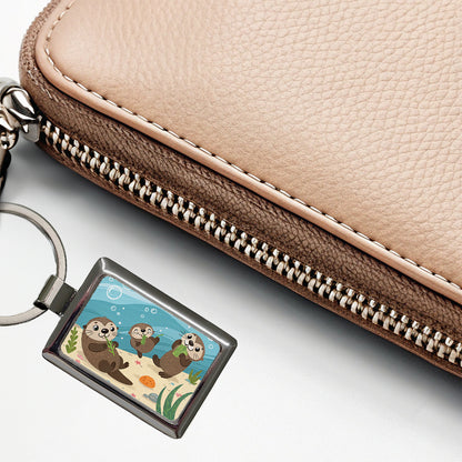 Kawaii Sea Otters Rectangle Metal Keychain