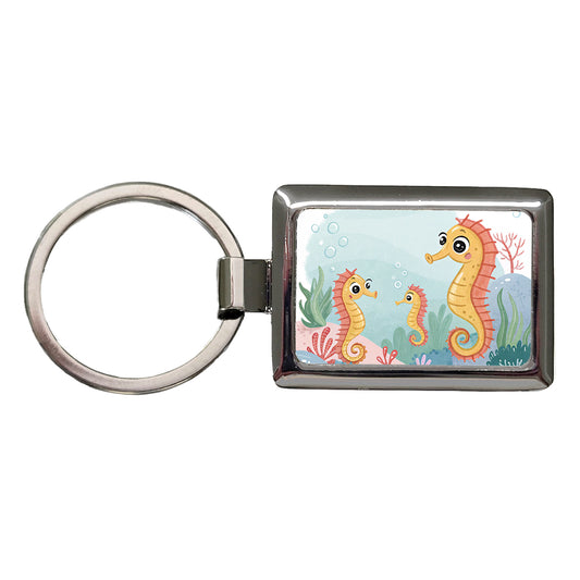 Kawaii Seahorses Rectangle Metal Keychain