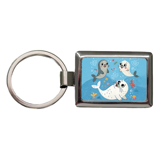Kawaii Seals Rectangle Metal Keychain