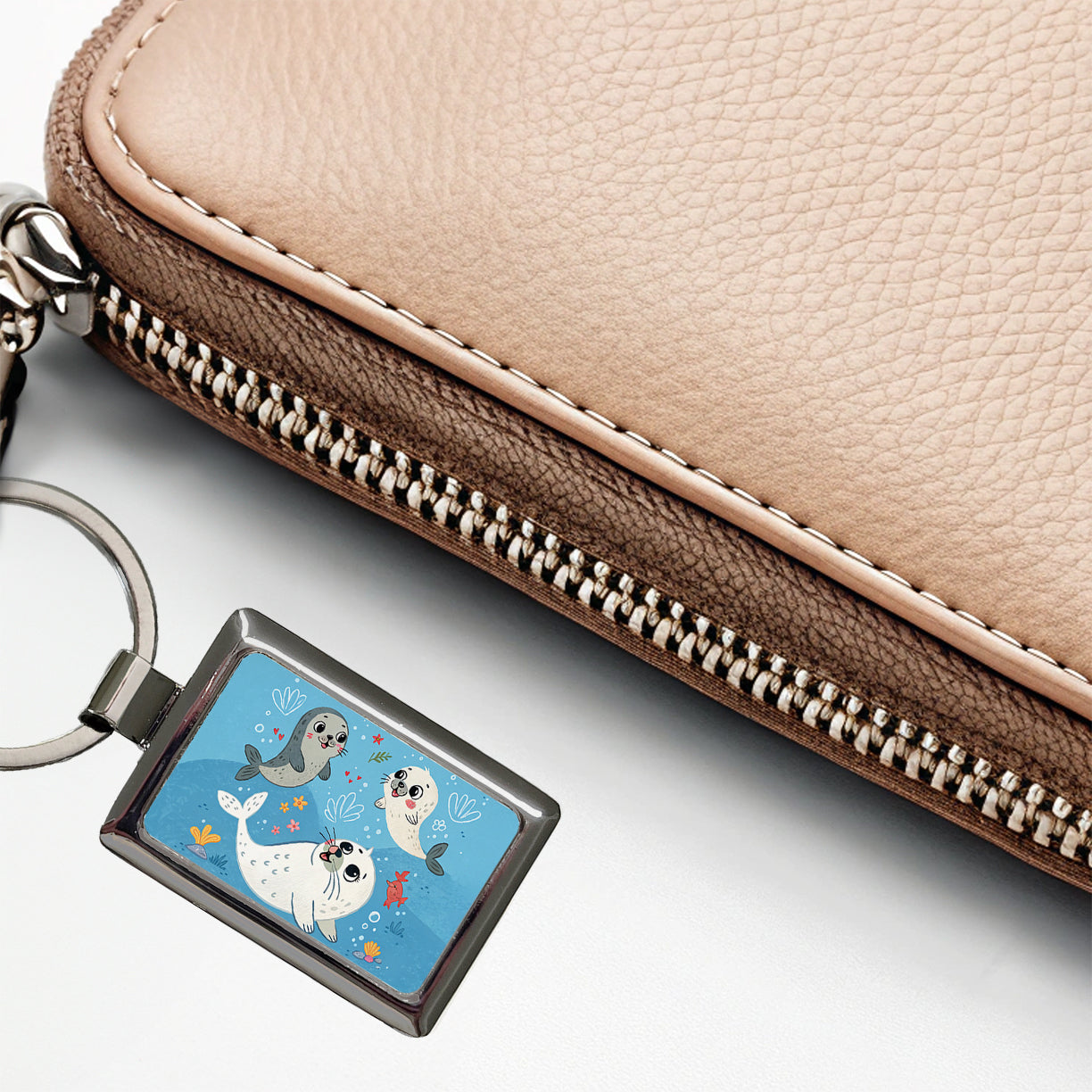 Kawaii Seals Rectangle Metal Keychain