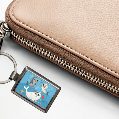 Kawaii Seals Rectangle Metal Keychain