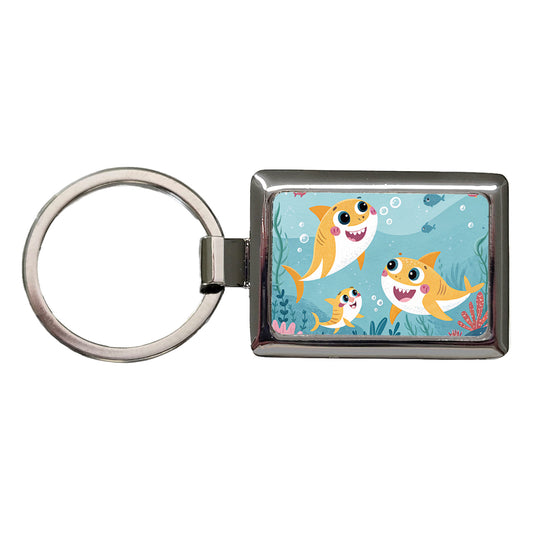 Kawaii Sharks Rectangle Metal Keychain