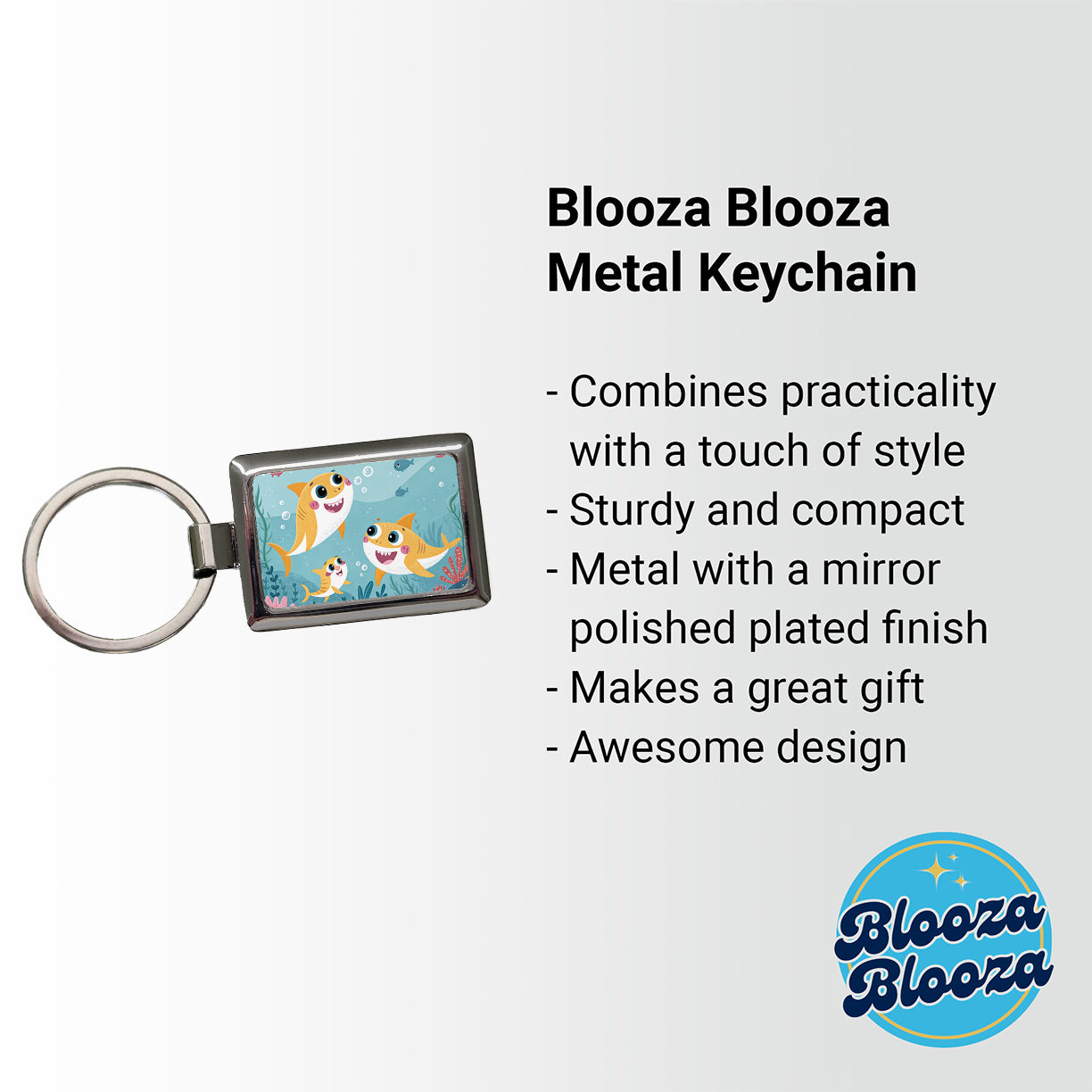Kawaii Sharks Rectangle Metal Keychain