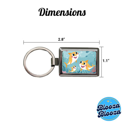Kawaii Sharks Rectangle Metal Keychain