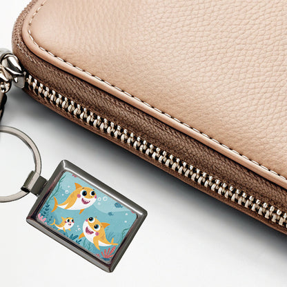 Kawaii Sharks Rectangle Metal Keychain