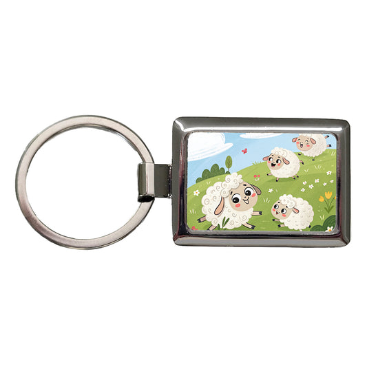 Kawaii Sheep Rectangle Metal Keychain