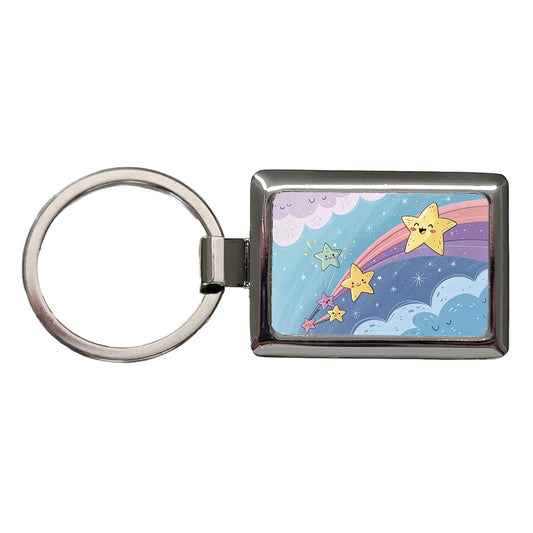 Kawaii Shooting Stars In Space Rectangle Metal Keychain