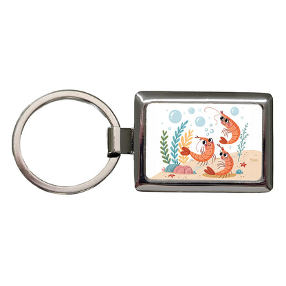Kawaii Shrimp Rectangle Metal Keychain