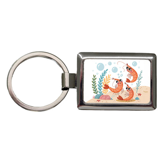 Kawaii Shrimp Rectangle Metal Keychain