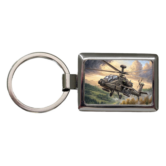 AH-64 Apache US Army Attack Helicopter Flying Rectangle Metal Keychain