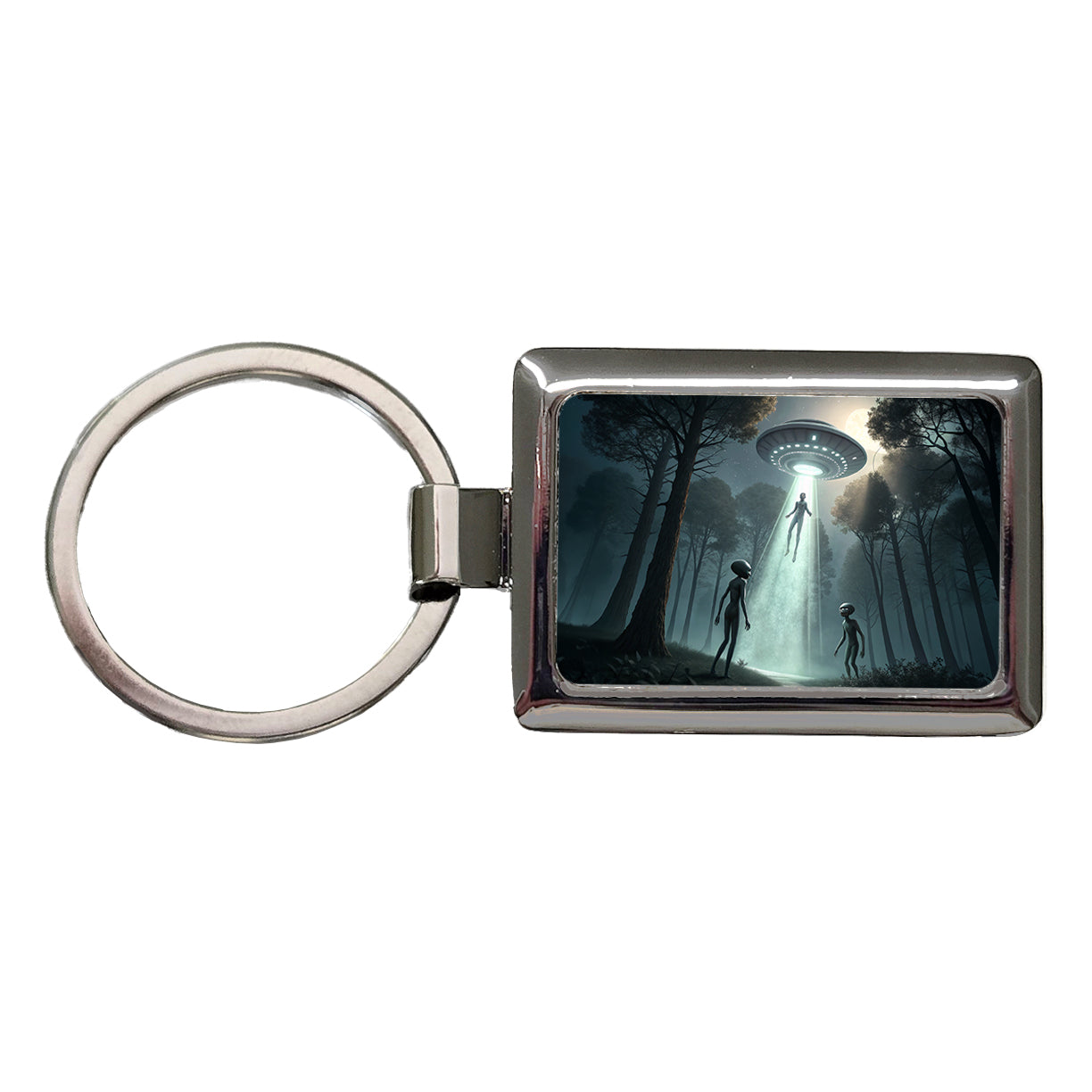 Alien Abduction in the Woods Sci-fi Rectangle Metal Keychain