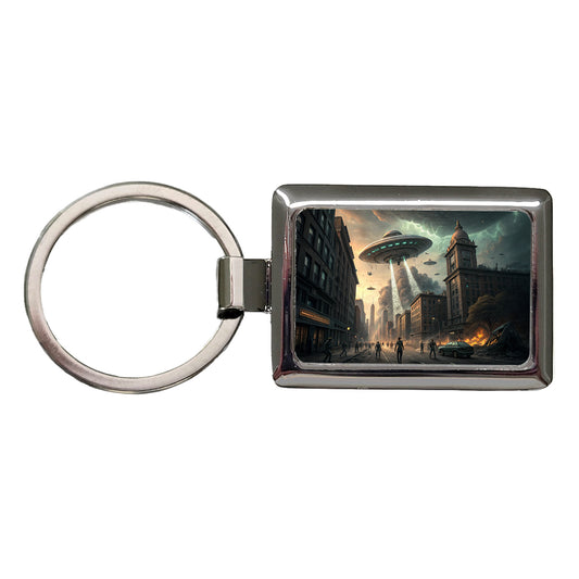 Alien Martian Invasion Destruction Of Earth Sci-fi Rectangle Metal Keychain