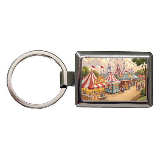Americana State Fair Scene Rectangle Metal Keychain