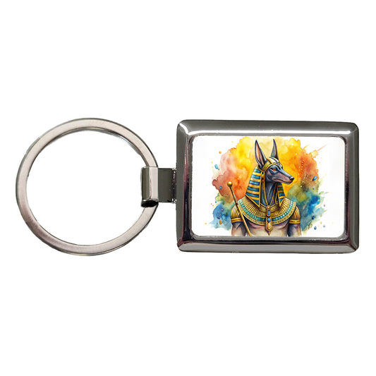 Ancient Egyptian God Anubis Watercolor Rectangle Metal Keychain