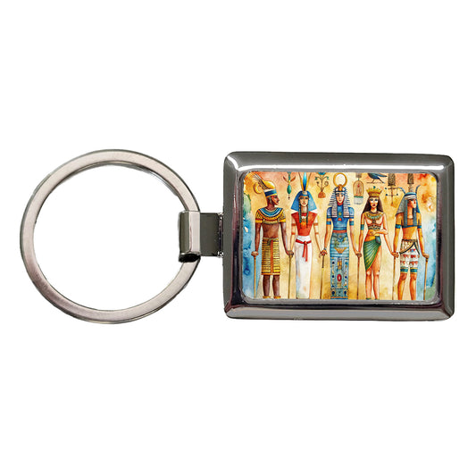 Ancient Egyptian Hieroglyphics Pharaohs Gods Watercolor Rectangle Metal Keychain