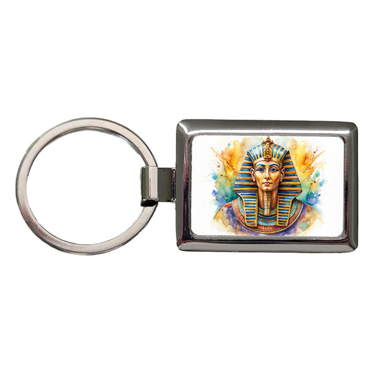 Ancient Egyptian Pharaoh Watercolor Rectangle Metal Keychain