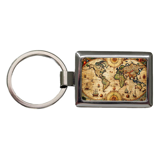 Ancient Nautical World Maritime Map Rectangle Metal Keychain