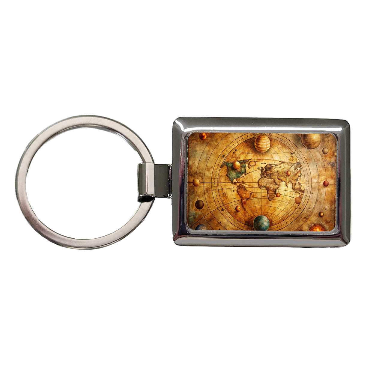 Ancient Worn Map Of The Earth and Solar System Rectangle Metal Keychain