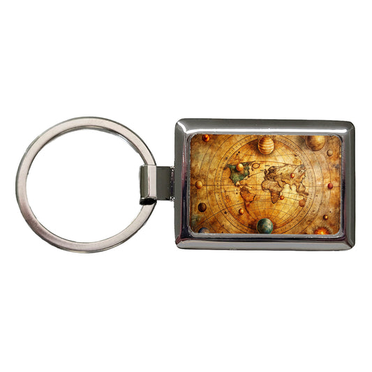 Ancient Worn Map Of The Earth and Solar System Rectangle Metal Keychain