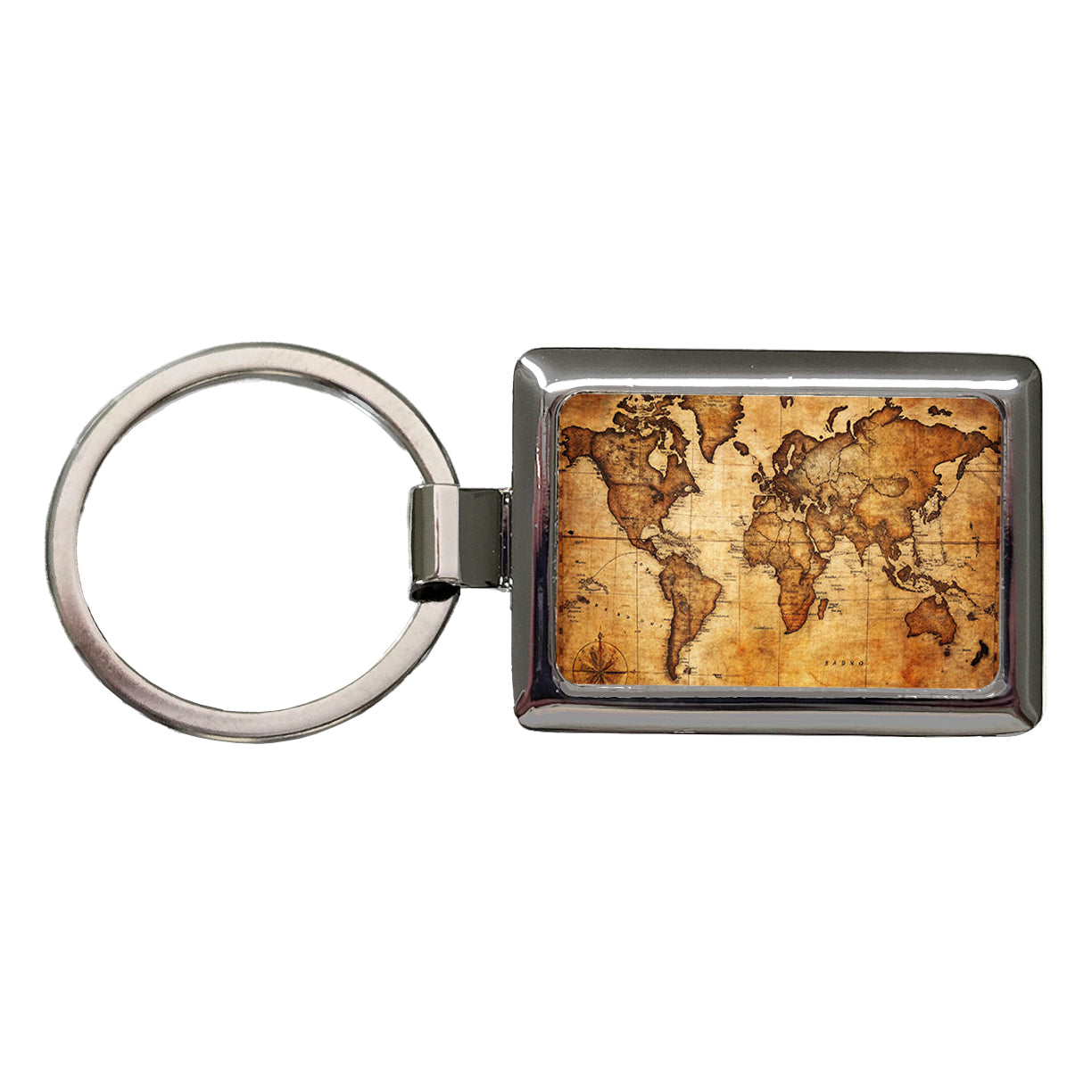 Ancient Worn Map Of The World Continents Rectangle Metal Keychain