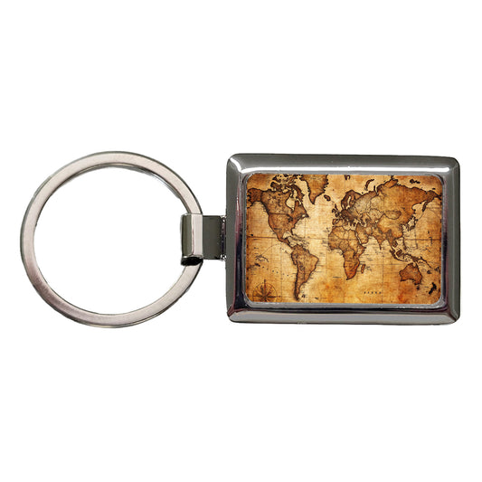 Ancient Worn Map Of The World Continents Rectangle Metal Keychain