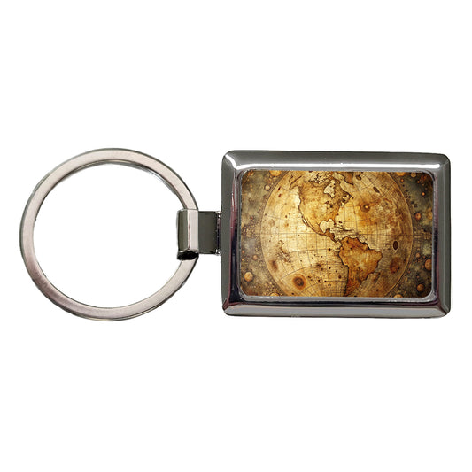 Ancient Worn Map the Earth Globe and Planets Rectangle Metal Keychain