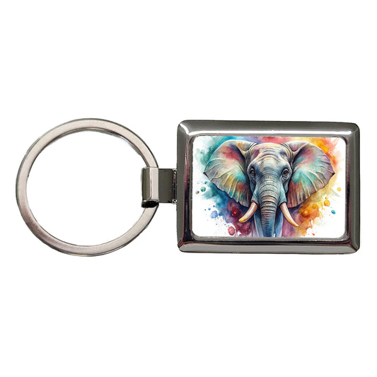 Angry Elephant Colorful Watercolor Rectangle Metal Keychain
