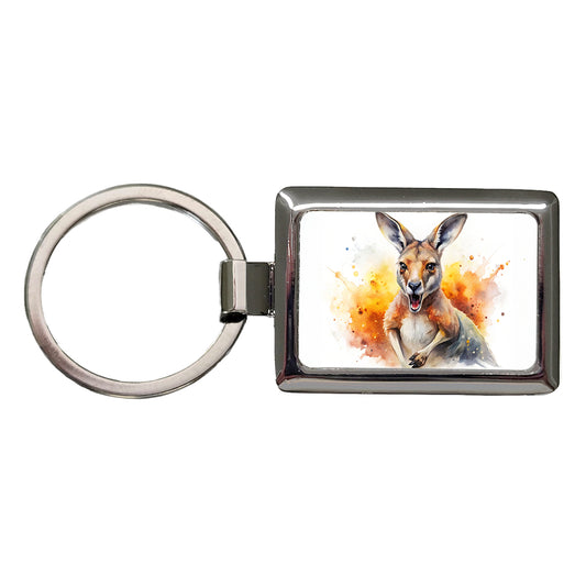 Angry Kangaroo Watercolor Rectangle Metal Keychain