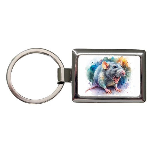 Angry Rat Watercolor Rectangle Metal Keychain