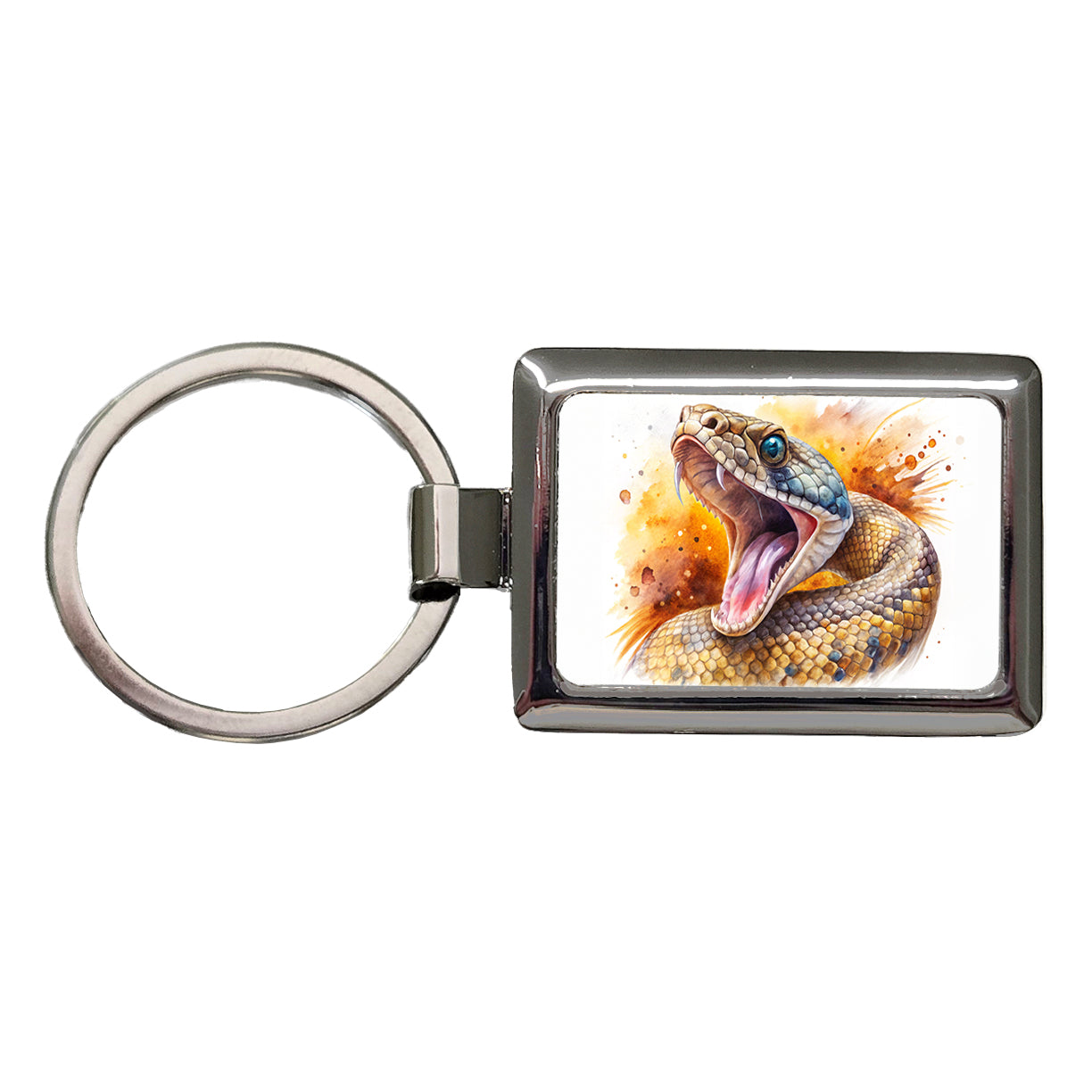 Angry Rattlesnake Snake Reptile Watercolor Rectangle Metal Keychain