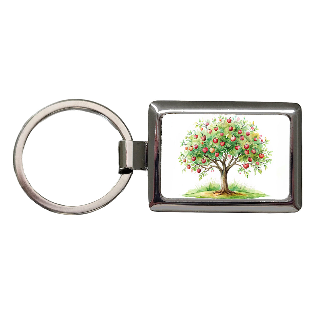 Apple Tree Watercolor Rectangle Metal Keychain