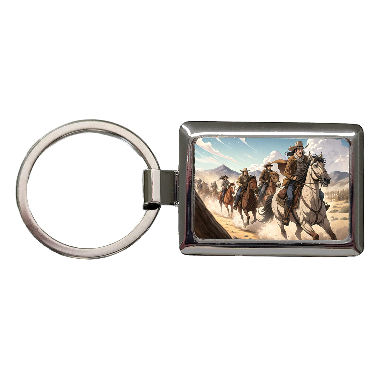 Bandits Riding Hard Old West Cowboys Western Rectangle Metal Keychain