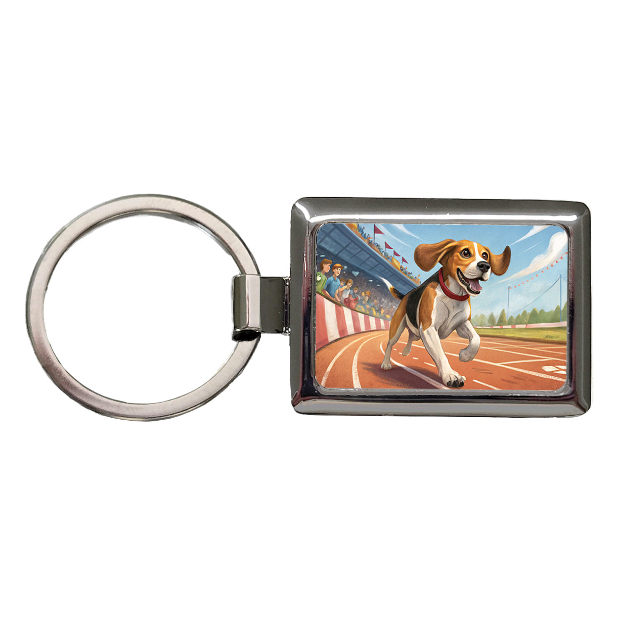 Beagle Dog Racing Rectangle Metal Keychain