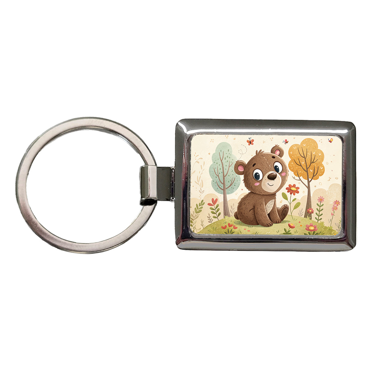 Bear Children's Illustration Style Rectangle Metal Keychain