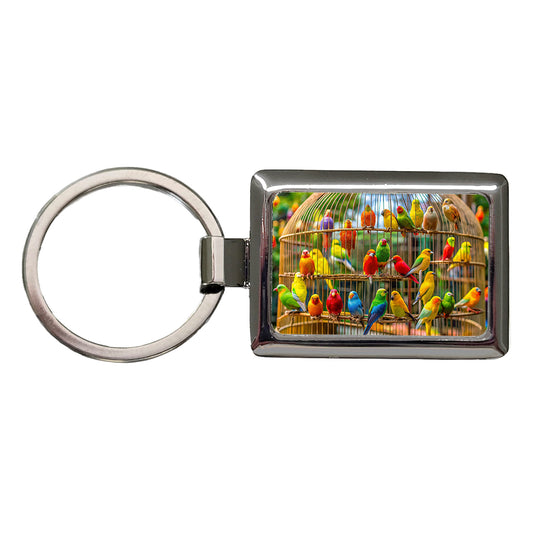 Bird Cage with Canaries Rectangle Metal Keychain