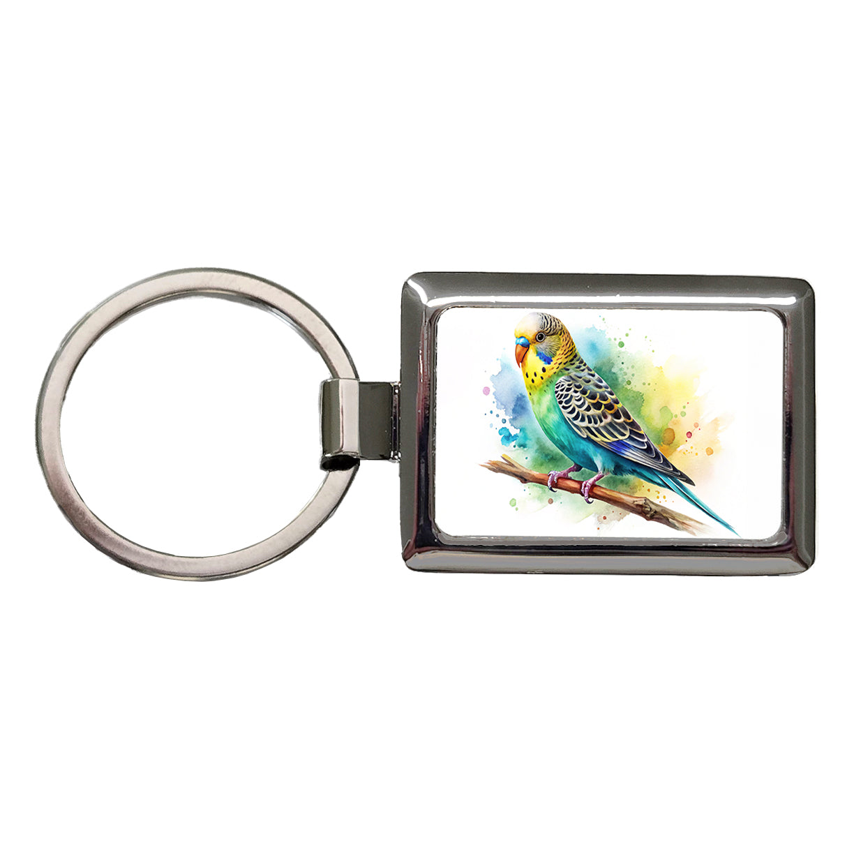 Budgerigar Budgie Parakeet Bird Watercolor Rectangle Metal Keychain