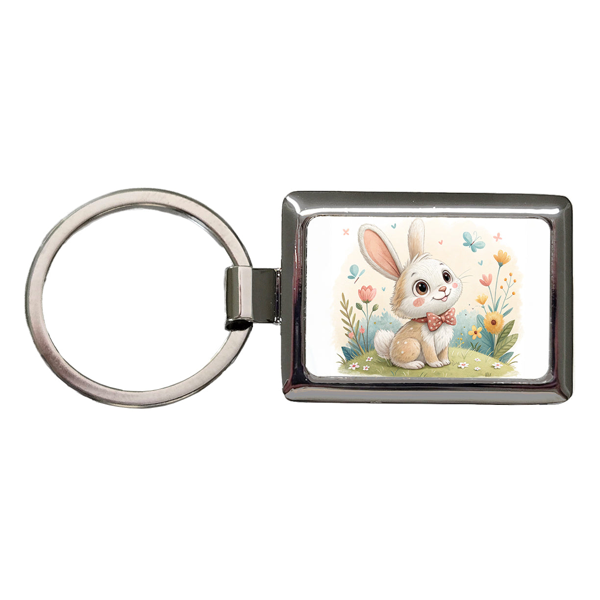Bunny Rabbit Children's Illustration Style Rectangle Metal Keychain
