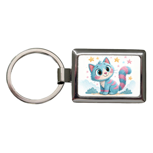 Cat Children's Illustration Style Rectangle Metal Keychain
