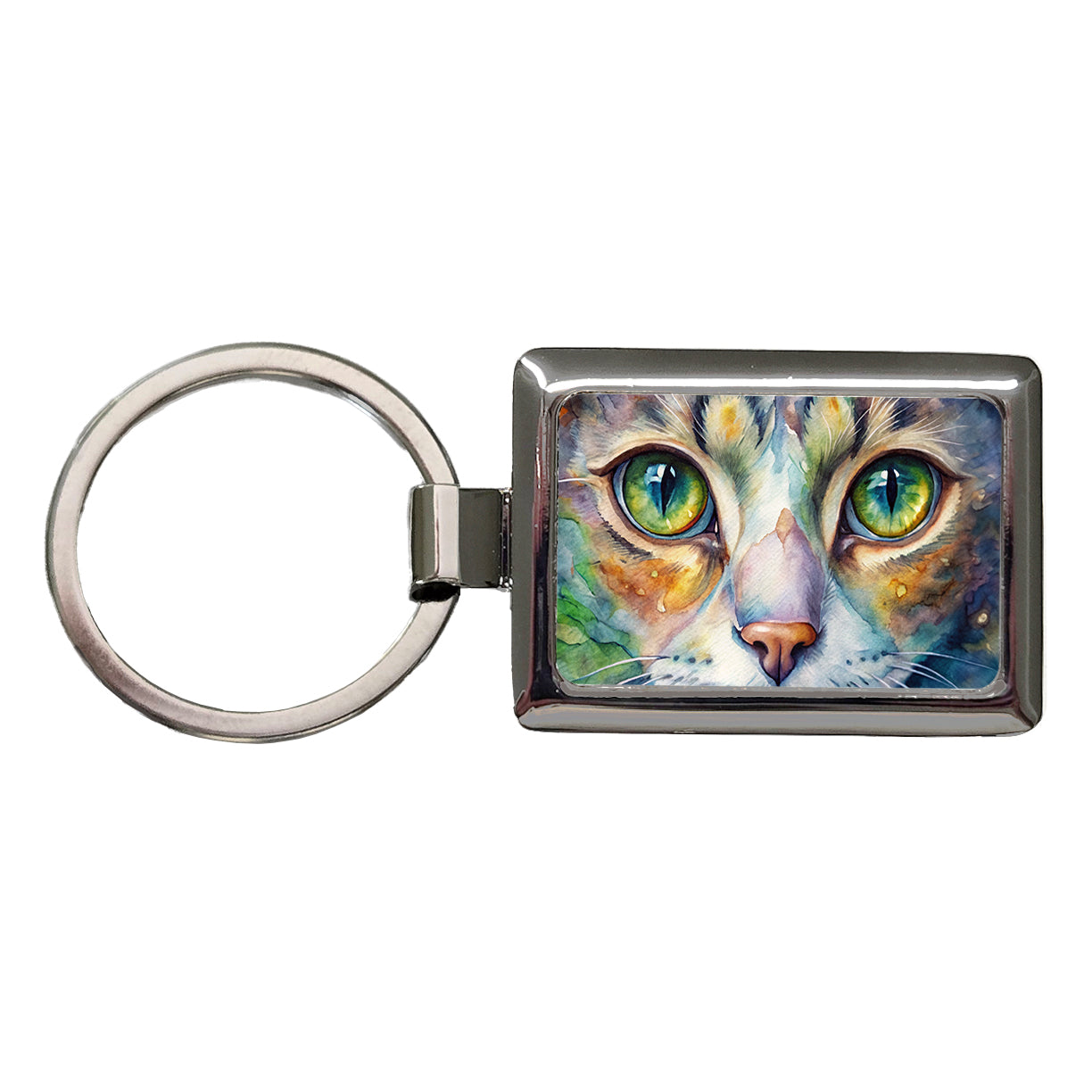 Cat Eyes Close-Up Watercolor Rectangle Metal Keychain