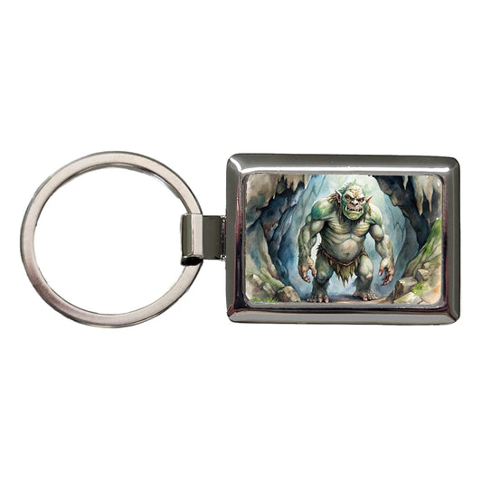 Cave Troll Fantasy Monster Watercolor Rectangle Metal Keychain