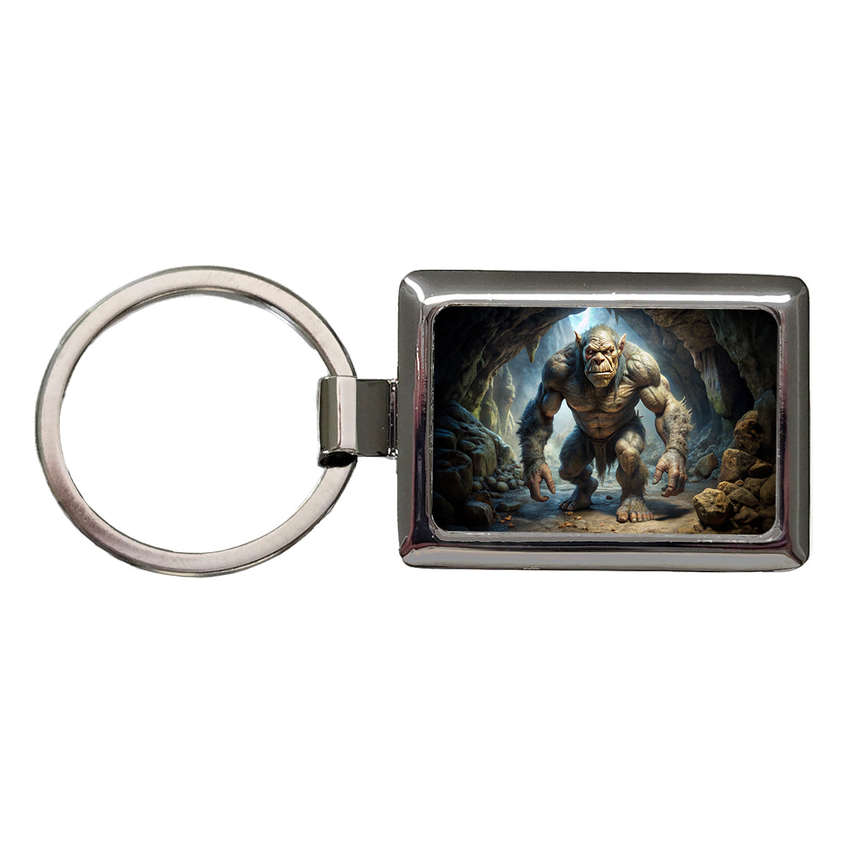 Cave Troll Fantasy Monster Rectangle Metal Keychain