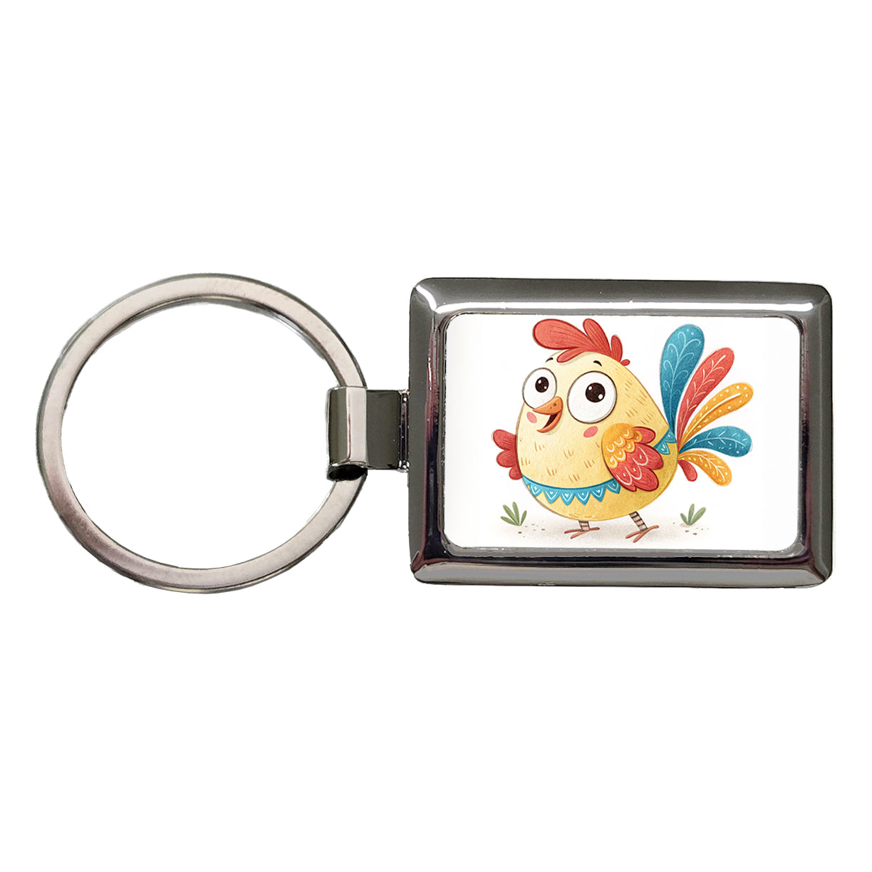 Chicken Children's Illustration Style Rectangle Metal Keychain