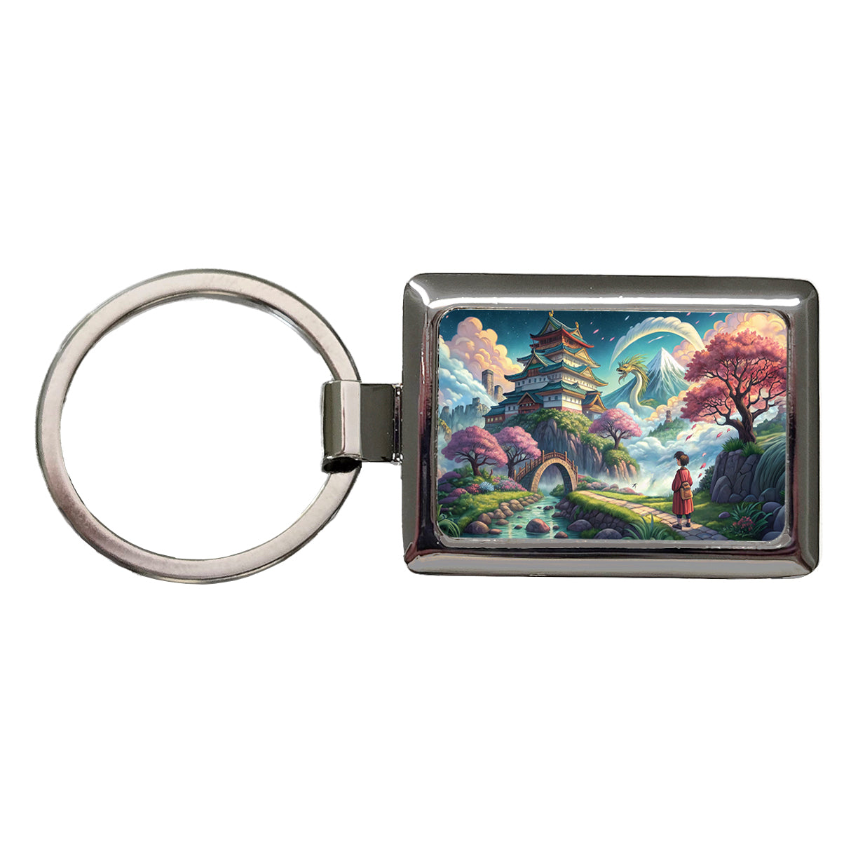 Classic Japanese Anime Style Fantasy World Rectangle Metal Keychain