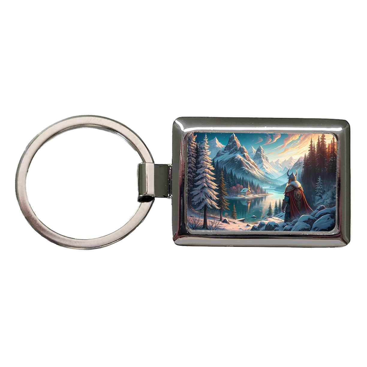 Classic Nordic Viking Anime Style Fantasy Rectangle Metal Keychain