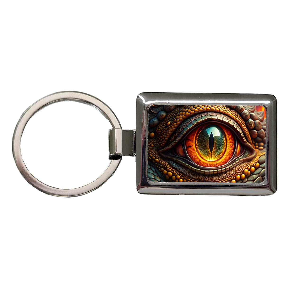Close-Up Of a Dragon's Eye Fantasy Rectangle Metal Keychain