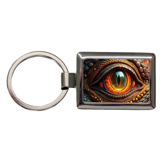 Close-Up Of a Dragon's Eye Fantasy Rectangle Metal Keychain