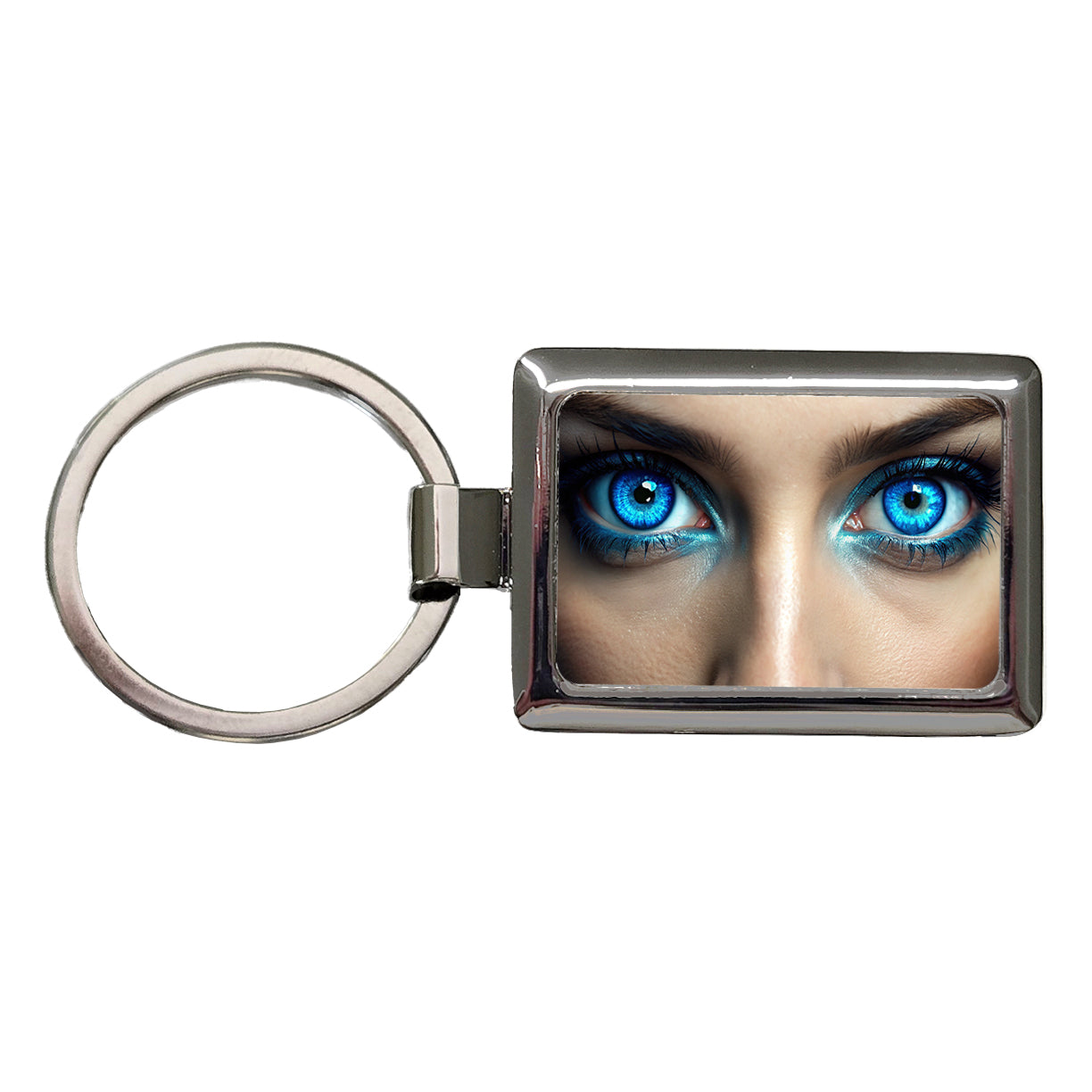 Close-Up Of Blue Eyes Rectangle Metal Keychain